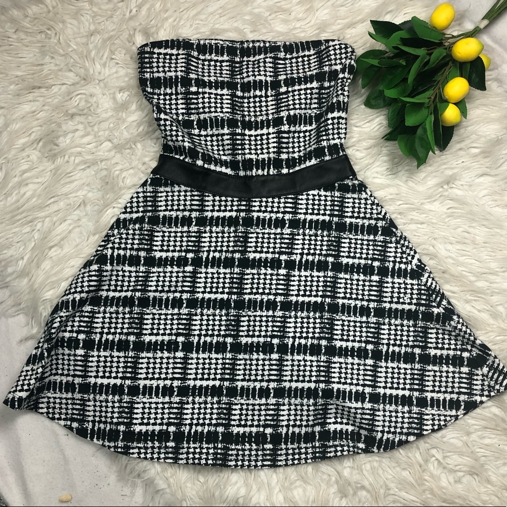 MOTEL ROCKS HOUNDSTOOTH BLACK DRESS WHITE SIZE XS